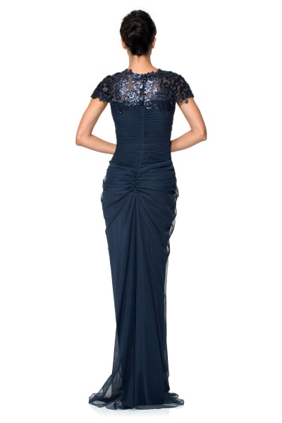 Paillette Lace and Tulle Gown in Navy