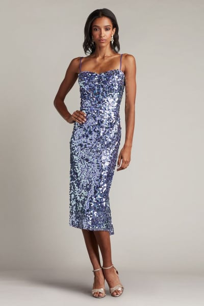 Mikala Sequin Corset Back Midi Dress