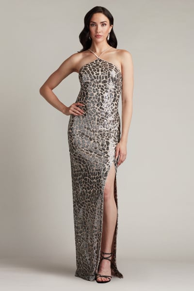 Koda Animal Sequin Halter Gown | Tadashi Shoji