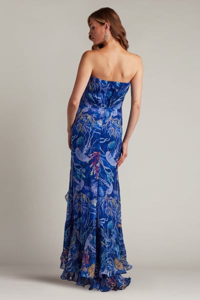 Nimue Strapless Draped Bow Gown | Tadashi Shoji