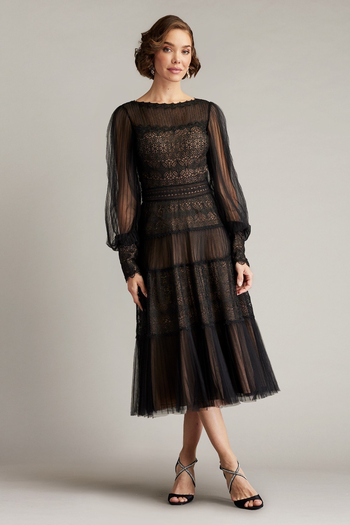 Tadashi Shoji Women's Anaka Pleated Tulle Embroidered Midi Dress - Bk/nd