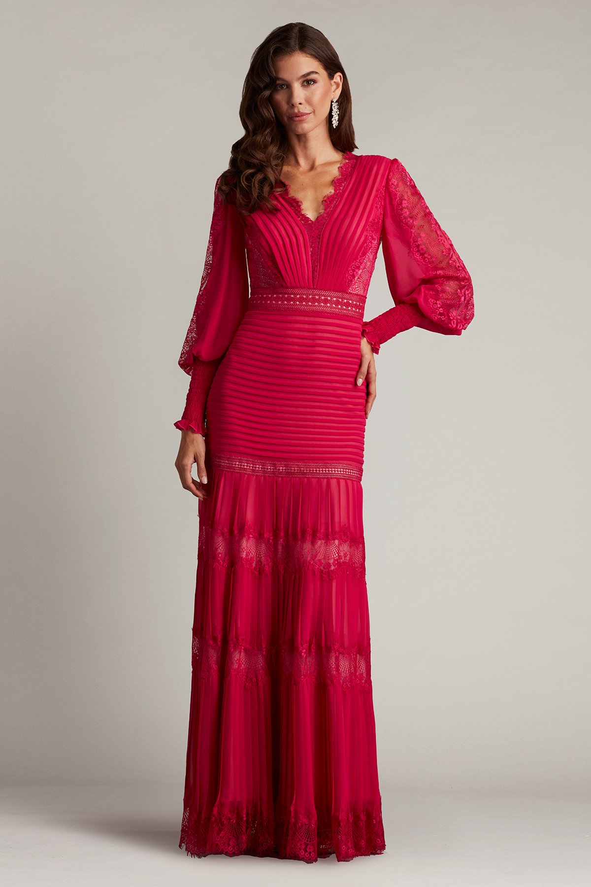 TADASHI SHOJI ★ Sahana Bishop Sleeve プランジジャンプスーツ Nyssa Bishop Sleeve Gown FLAMI | Tadashi Shoji