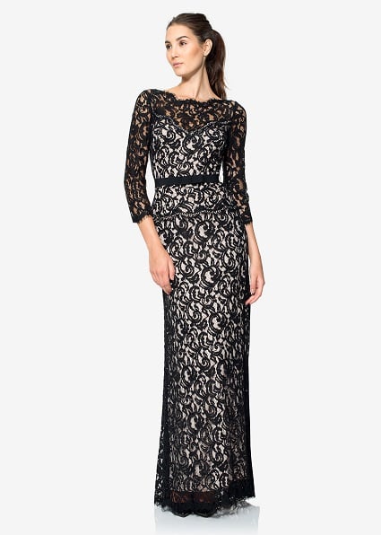 Lace ¾ Sleeve Gown with Grosgrain Ribbon Belt