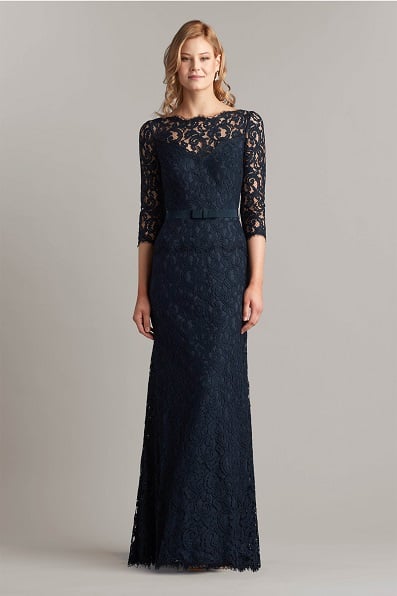 Lace ¾ Sleeve Gown with Grosgrain Ribbon Belt