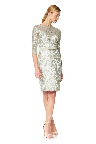 Paillette Embroidered Tulle ¾ Sleeve Dress 