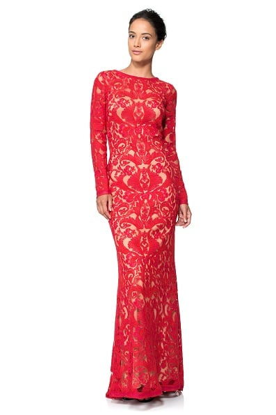 Corded Embroidery on Tulle Long Sleeve Gown