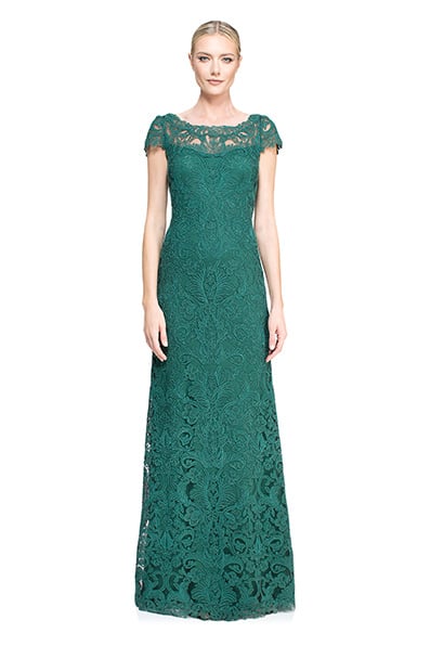 Corded Embroidery on Tulle Cap Sleeve Gown