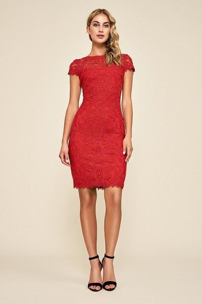 Corded Embroidery on Tulle Dress with Sheer Illusion Neckline