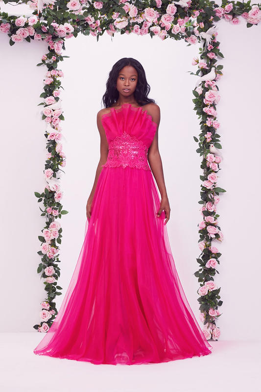 DAHLIA ORGANZA AND PAILLETTE-EMBROIDERED TULLE STRAPLESS BODICE FULL-SKIRTED GOWN