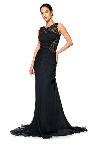 Beaded Crinkle Chiffon Gown
